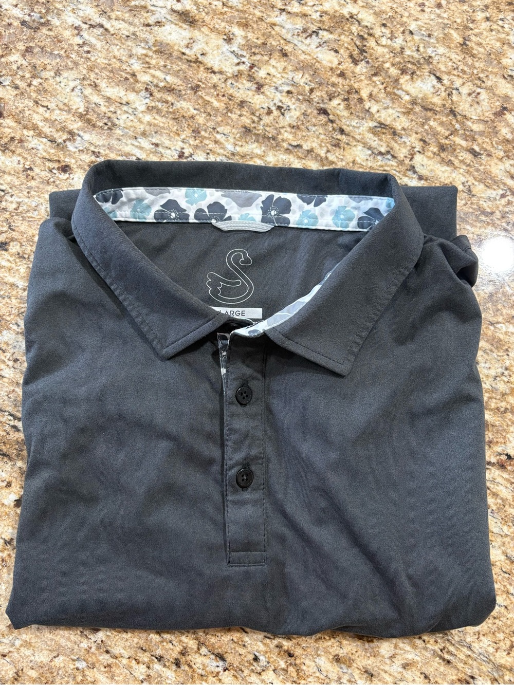 Swannies Men's Black Polo with Floral Inner Collar